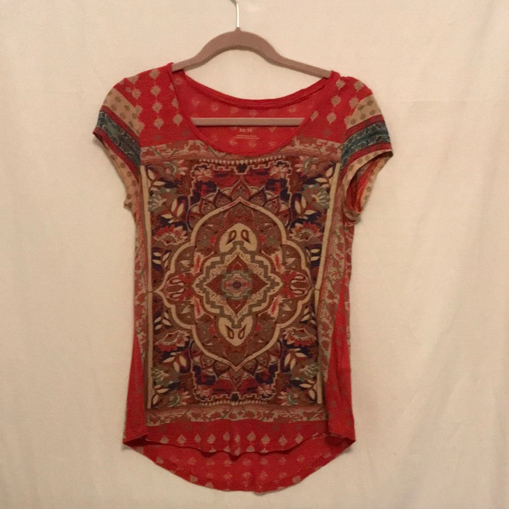 Cute Lucky Brand orange mandala t shirt